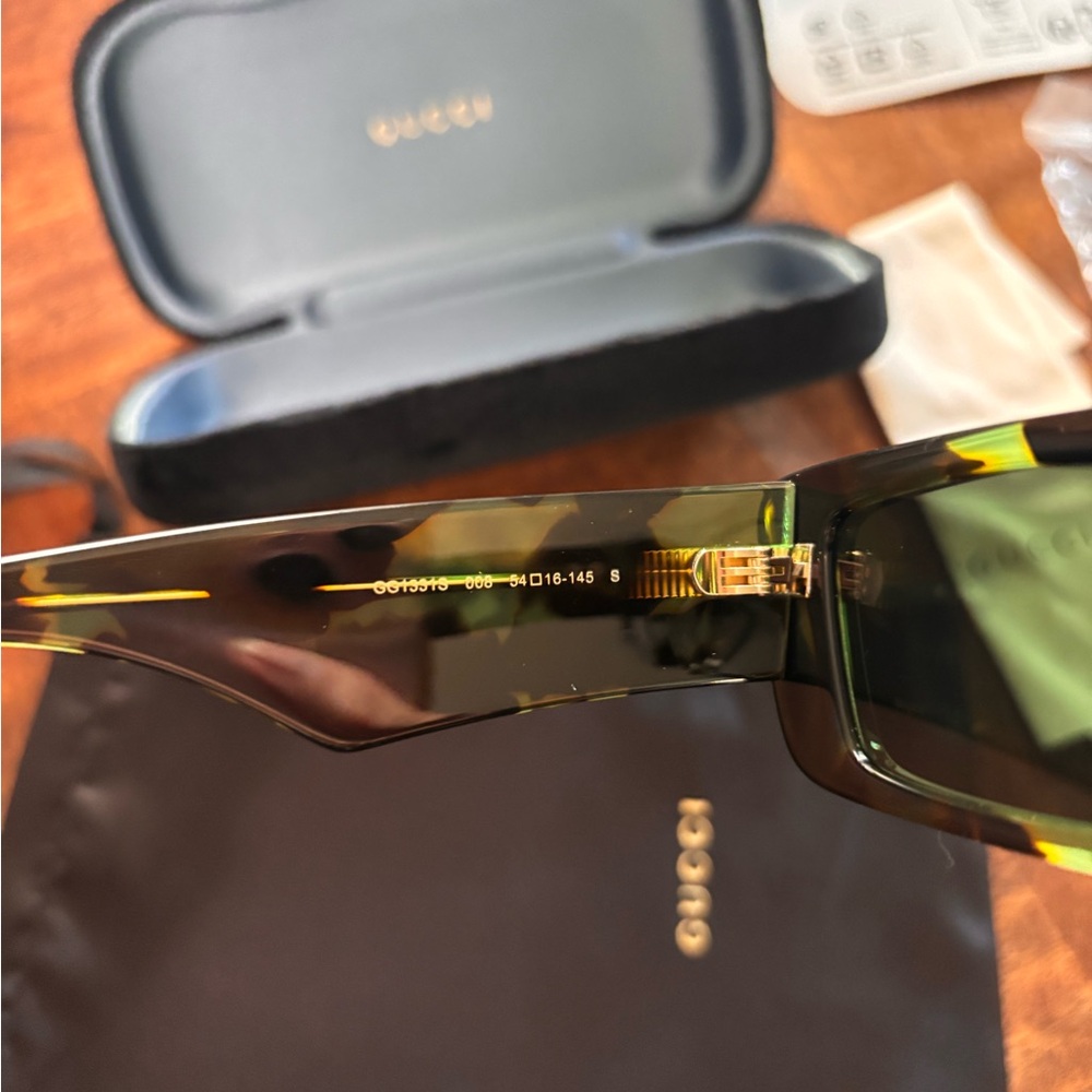 Gucci Rectangular Green Tortoiseshell Sunglasses - image 4